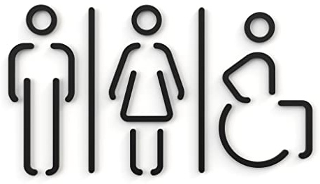 Signs – Pittogrammi a rilievo, sottili, adesivi. Simboli bagno Uomo Donna Disabile (15 cm) – Cartelli servizi igienici SA151 (3 Figure a scelta, Nero)