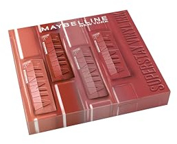 Maybelline New-York SuperStay Vinyl Ink Nude Shock Flüssiger Lippenstift, 4-farbiges Set, Vinyl-Effekt, glänzend, langanhaltend