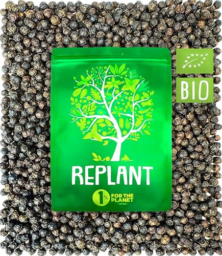 REPLANT - Poivre Noir de Kampot BIO 100g - Grand Cru IGP de Kampot 2024 - Poivre en Grains Entiers pour Moulin à Poivre - Sachet Recharge Moulin FreshZIP