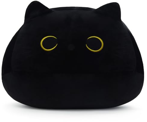 SNOWOLF Oreiller câlin en Peluche en Forme de Chat Mignon Jouet en Peluche Super Doux avec Motif de Dessin animé pour Filles et garçons Cadeau d'anniversaire (30cm, Noir)