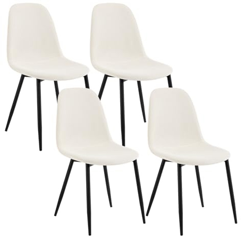 Lestarain Chaise Salle à Manger Lot de 4 - Velours Côtelé Dossier Ergonomique, Siège Rembourré Pieds Métal, Beige, LCNI123003