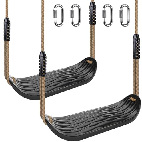 SELEWARE Kunststoff-Schaukelsitz, rutschfestes Baumschaukel-Set mit verstellbarem Seil und 4 Karabinern, robustes Spielplatz-Schaukel-Set, Zubehör für Kinder, drinnen und draußen, Hinterhof, Schwarz,