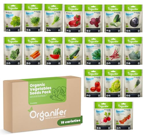 Confezione Di Semi Di Ortaggi Biologici - Semi Di Pomodoro - Semi Di Cetriolo - Semi Di Pepe - Semi Di Pepe - Semi Di Zucchine - Semi Biologici - 19 Varietà - Organifer
