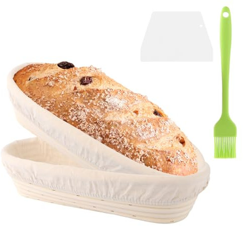 LOPYXBR 2 cestini ovali da 35 cm, per pane cestino in rattan con spatola e pennello per olio di silicone