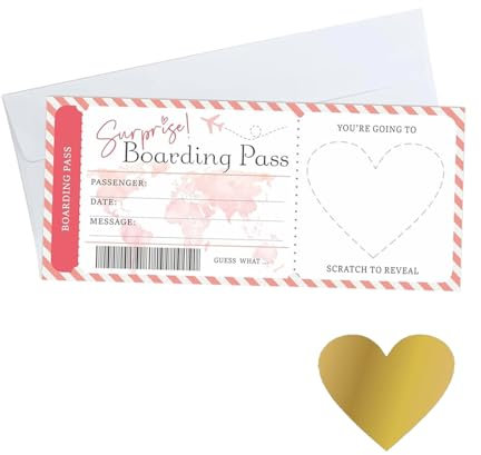 Reisegutschein Rubbelkarte Reise Urlaub Flugticket Geschenk mit Rubbelaufkleber Umschlag Personalisierbare Überraschungskarte Rubbelkarten zum Selber Beschriften Geldgeschenk Reise Gutschein Reise