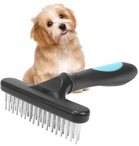 Carpet Rake,Portable Carpet Rake Pile Lift, Undercoat Rake Dog,Pet Hair Remover for Carpet Fluffy and Soft Again, Dog Grooming Comb,Short or Long Hair Double Row Stainless Steel pins