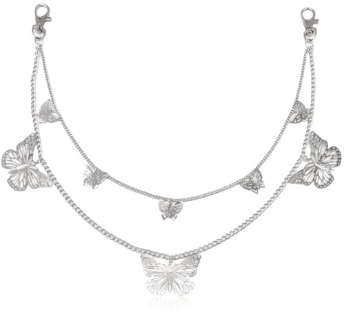 RUGBOL Catena per la pancia, cintura a catena, cintura in argento, catena per il corpo, gioielli, catena da tasca per uomini e donne, jeans, abiti (farfalla)