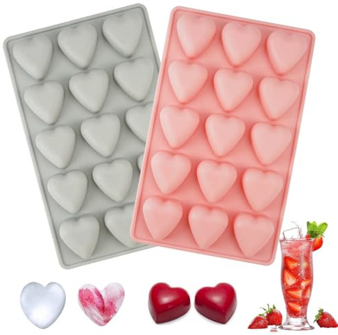2 Pièces Moules en Silicone Coeur, Moule Silicone Coeur Patisserie, Moule en Forme de Cœur pour 15 Cavités pour Pudding, Gelée, Gâteau, Chocolat, Glaçons, Savon