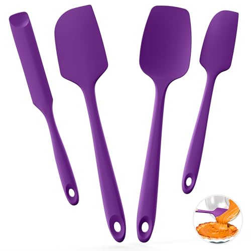 U-Taste Spatole in silicone per cucinare, raschietto per cottura alimentare resistente al calore fino a 315°C con anima robusta e bordo flessibile per pentole antiaderenti(4 pezzi,Viola)
