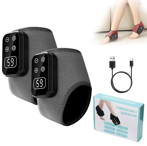 Foot Massager,Electric Feet Massager with Heat & Massage Adjustable,Rechargeable Ankle and Heel Massager,LCD Display,Portable Cordless Therapy Foot Massagers for Pain and Circulation (A-Gray, 2pcs)