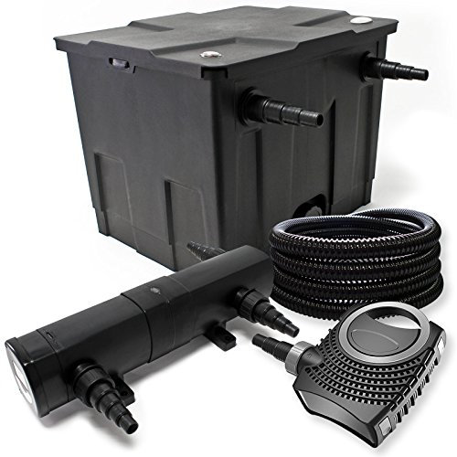 Wiltec Kit complet: CBF-350 Filtre de bassin jusqu'à 12000 L Biologique, NEO10000 SuperECO pompe de filtration 10000l/h 80W, CUV-236 lampe uv UVC Clarificateur avec 36W, 25m Tuyau 25 mm