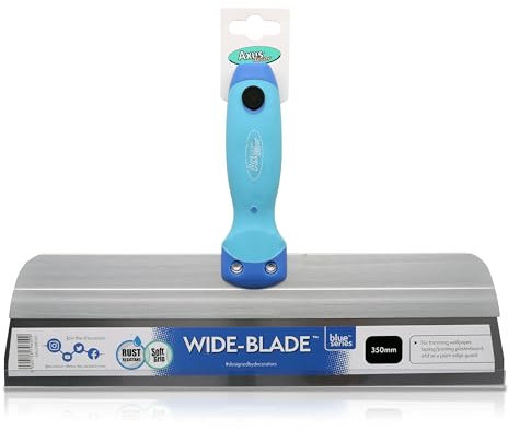 Axus Decor Wide Wallpapering Tool (Blue Series) Multi-Purpose Tool, Plasterboard Tapping, Paint Edge Guard Wide Decorators Edge Tool for Painting, Stainless Steel Blade & Ergonomic Handle, 350mm