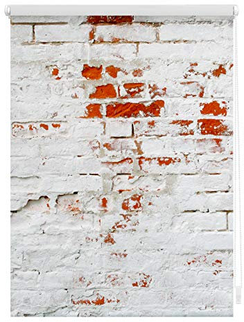 Lichtblick Klemmfix Tageslicht-Rollo mit Motiv, ohne Bohren, Blickdicht, Seitenzugrollo, Made in Germany, Mauer - Weiß Rot 120 x 150 cm (B x L)