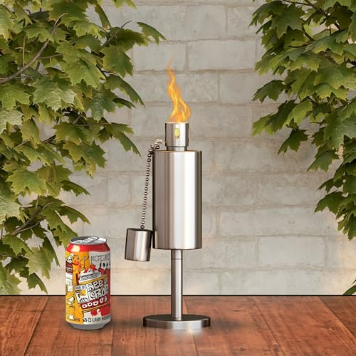 Table Top Torch Canister - 10.5in Tall Stainless Steel Refillable Citronella Torches Outdoor - Tabletop Torches for Outside Patio or Deck - Oil Lamp Outdoor Lighting by Pure Garden