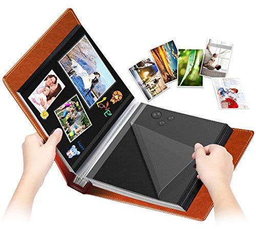 ZHIJING Fotoalbum zum Selbermachen, selbstklebend, mit Folien, DIY-Fotobuch zum Einkleben, Scrapbook, Leder, 10 x 15, 60 schwarze Seiten, wasserfest, Hochzeit, Familie, Geburtstag, Jahrestag, Reisen,