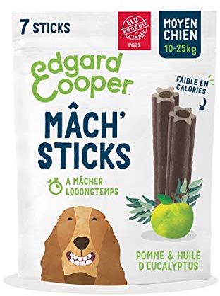 Edgard & Cooper Friandises Dental Stick Moyen Chien Naturel 7 Batonnets à Macher Hygiene Dentaire Eucalyptus & Pomme, Un par Jour, Faible en Calorie, Mastication Longue Efficace, haleine fraiche