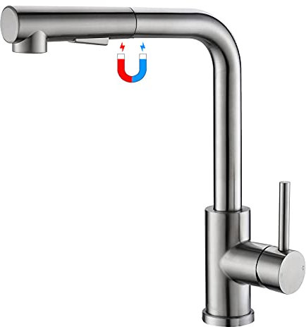 Tohlar Wasserhahn Küche Ausziehbar, Hochdruck Küchenarmatur mit Brause 360°Drehbar 2 Wasserstrahlarten Mischbatterie Küche Einhebel Spültischarmatur Amatur Magnet-Andocken Gebürstet Edelstahl L-Förmig