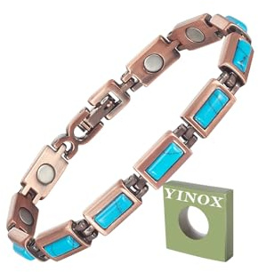 YINOX Pulsera de cobre puro para mujer – Pulsera magnética de cobre puro con 12 imanes – Pulseras magnéticas de cobre puro estilo vintage