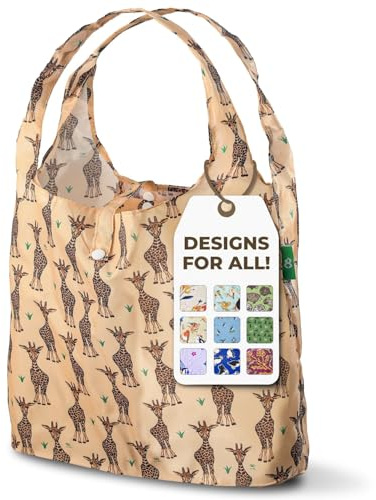 ECO CHIC leichte faltbare wiederverwendbare Einkaufstasche | Wasserabweisende Einkaufstasche | Lässt sich zur Aufbewahrung in die angebrachte Tasche falten (Giraffen Beige)