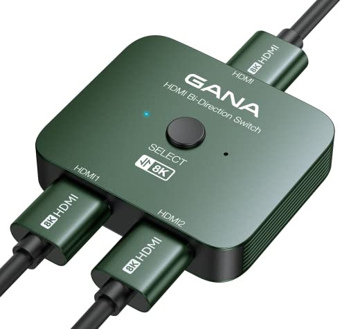 GANA Commutateur HDMI 2.1, Switch HDMI 8K 2 en 1 Sortie, Prend en Charge 4K @ 120 Hz, 8K @ 60 Hz,Compatible avec PS5/4, Xbox, Roku, Apple TV, Fire Stick,Green
