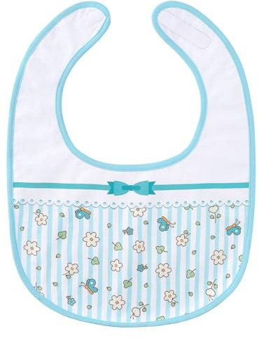 LittleForBig Bavoir imprimé imperméable en coton pour adulte avec fermeture Velcro réglable, bleu, taille unique