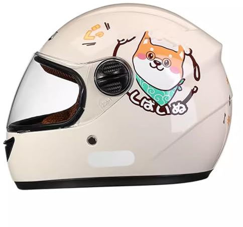 QJWMatic Casque De Moto pour Enfants Casque Intégral Léger Électrique Quatre Saisons avec Pare-Soleil Garçons Filles pour 3-12 Ans A,48-55CM