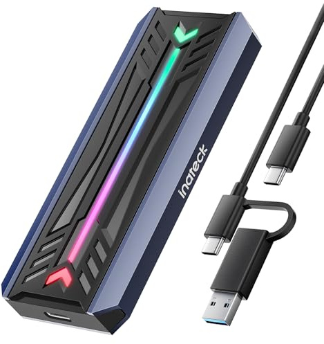 Inateck RGB M.2 NVMe SATA SSD Gehäuse 10 Gbps, USB 3.2 Gen 2 Gehäuse unterstützt UASP Trim für NVME/SATA SSDs 2230/2242/2260/2280(M Key/B+M Key), werkzeuglose Installation (bis zu 4TB), FE2024