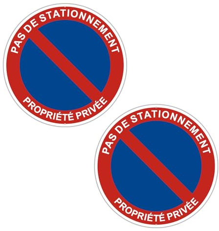 2 panneaux d'interdiction de stationner montés, interdiction de stationner des véhicules ici, panneau rond en aluminium, taille Ø=295 mm (Rouge+Bleu-Parking privé)