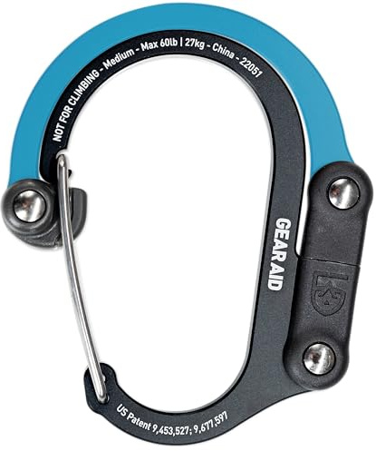 GEAR AID HEROCLIP Carabiner Gear Clip and Hook (Medium) for Camping, Backpack, and Garage Organization, Black and Blue