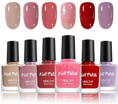 DMQ Nude Nail Polish Set - 6Pcs Quick Dry & Long Lasting Pastel Nail Varnish Kit, Non-Toxic Holographic Nail Polish Gel - No Need UV Nail Paint for DIY at Home for Teenage Girls