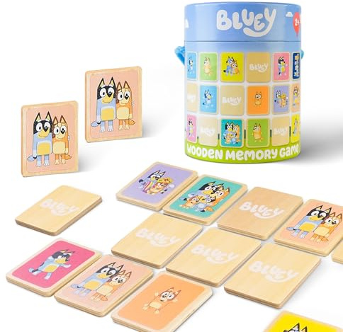 Bluey Wooden Memory Game for Kids – Matching Pairs Game with Colourful Bluey Characters Cards, Educational Game, Learning Toy for Age 2+, Fun Gift for Boys & Girls, Travel Storage Tin Included