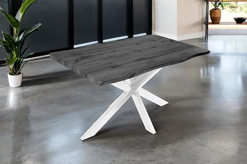 SAM Esstisch Josy | 120 x 80 cm | Holz-Optik in Grau | Spider-Gestell Metall weiß | 40 mm Tischplatte mit Baumkante | Tisch für Esszimmer & Küche