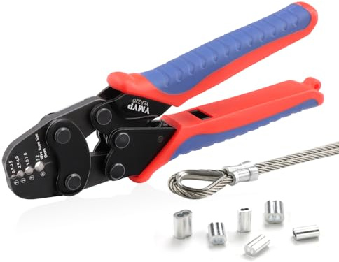 YMYP Wire Rope Crimping Tool with Ratchet, Ferrule Swaging Tool for Aluminum Sleeves, Loop Sleeves, Wire Rope Crimper for 1/64''-3/32''(0.1mm-2.2mm) Cables, Heavy-Duty Swaging Tool for Railing,Fishing