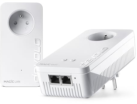 devolo Magic 2 WiFi 6 Next Kit de démarrage, Adaptateur CPL WiFi, jusqu'à 3.000 Mbits/s Via WiFi 6, 2X Port Ethernet Gigabit, Prise integrée, Blanc