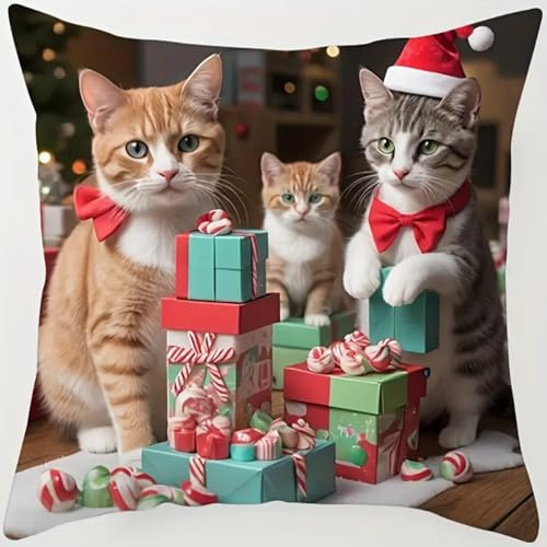 ANSIWEIGO Juego de cojines de nudos de 43 x 43 cm, juego de anudados DIY con gancho de anudar e hilo, cojín para anudar uno mismo, cojín decorativo para adultos y niños, gato de Navidad y regalos