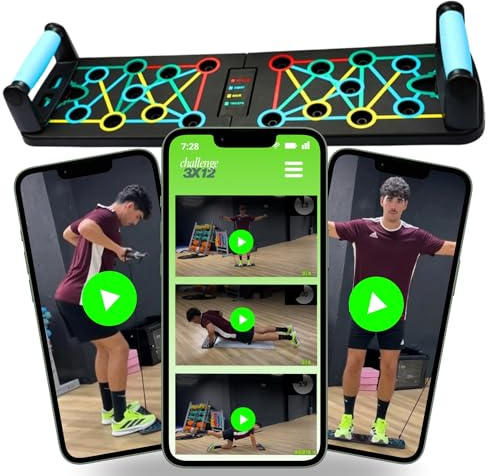 Tabla de Flexiones con APP - +35 entrenamientos personalizados – Tabla Ejercicios Multifuncion - Push Up Board - Tabla Flexiones - Multifuncional y Abdominales - Deporte en Casa Hombre - y Mujer