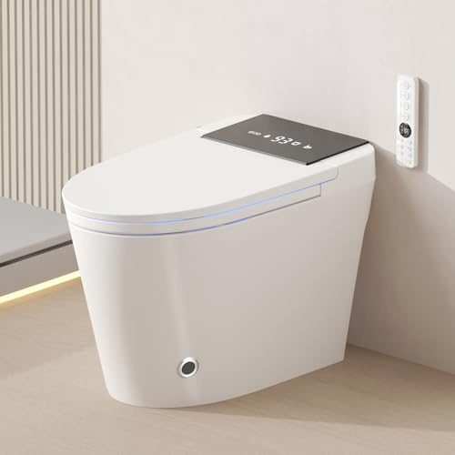 Loniko Smart Toilet with Bidet Built In, Heated Seat, Dual Auto Flush, Foot Sensor, Tankless One Piece Design, Warm Water Wash & Air Dry, Modern Elongated Electric Toilet, LED Display, 1.28GPF