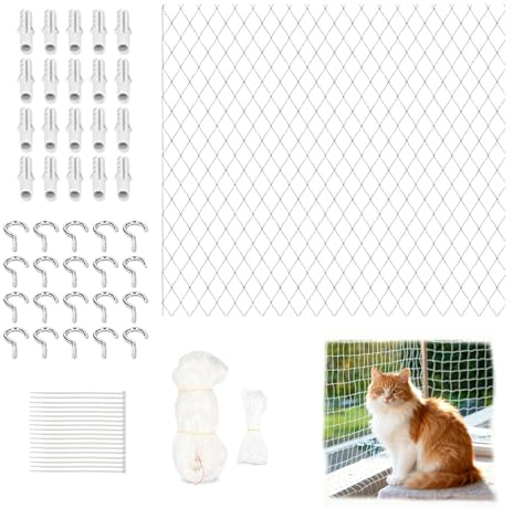 Red para gatos para balcón sin taladrar, 10 × 3 m, nailon transparente, se puede cortar y resistente a mordeduras, redes de balcón para gatos (incluye cuerda de fijación, clavos, bridas) para ventanas