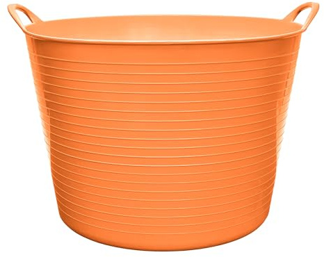 Garronda Capazo Flexible 42 L para Hogar y Jardín - Cubo Plástico Multiusos con Asas, Cesta Redonda, Espuerta de Goma, Barreño Resistente para Albañilería, Limpieza y Transporte GD-0181 (Naranja)