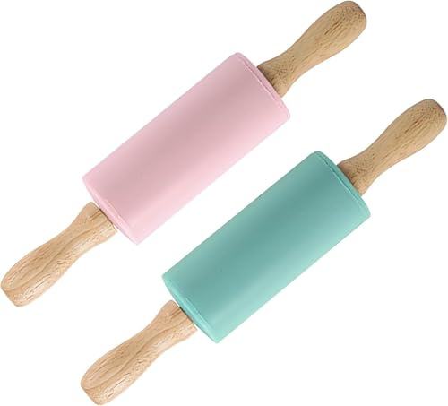 XRVRILE 2 rodillos de silicona con mango de madera, 23 x 4,2 cm, rodillo de silicona, superficie antiadherente, rodillo de masa, para tartas, pizza, fondant, galletas, 2 unidades