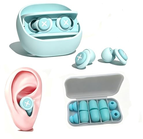 Tapones Oidos Ruido Dormir, Tapones Oídos Dormir Reutilizables Oidos Cancelacion de Ruido Protección Auditiva para/Concentración/Conciertos,con Estuche y 10 almohadillas (azul)