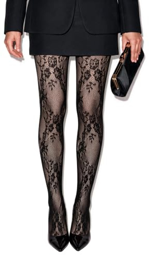 VOGEL VERE Collant Résille Femme à Motifs Dentelle Florale Sexy Bas Collant | Taille Haute, Vintage, Jacquard Maille Crochet, Bas Resille, Party, Halloween