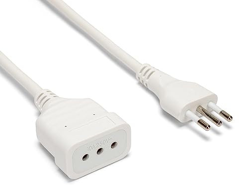 Velamp Prolunga elettrica da 3 metri – Spina e presa piccola (10A) - Ideale per collegare gli apparati domestici – Colore bianco