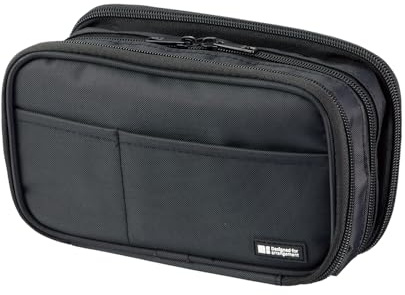 LIHIT LAB Large Capacity Triple Zipper Pencil Case For School Office College, Big Capacity 8 Compartments Pencil Bag Holder Adults Teen Boys Girls, Travel Cosmetics Storage, Jet Black (A7556-124)