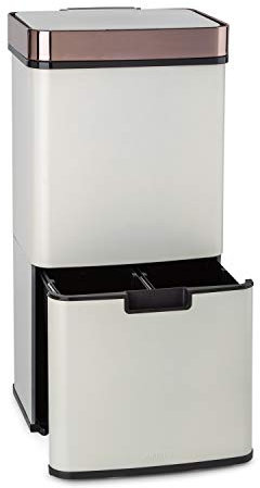 KLARSTEIN Royal Trash - Poubelle à capteur, volume 72 L en 4 bacs, déchets résiduels & de recyclage: 43 & 2 x 12,5 L, avec couvercle: 4 L, ouverture et fermeture automatiques - or rose