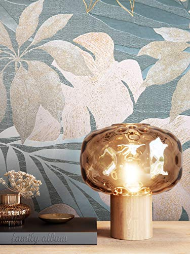 NEWROOM carta da parati Azzurre Lucido Chiaro Tessuto non Tessuto - Tropicale Grigio Beige Giungla Foglie Floreale