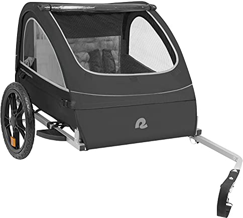 Retrospec Rover Kids Bicycle Trailer - Single & Double Passenger Childrenâs Foldable/Collapsible Tow Behind Bike Trailer with 16 Wheels, Safety Reflectors & Rear Storage Compartment - Black