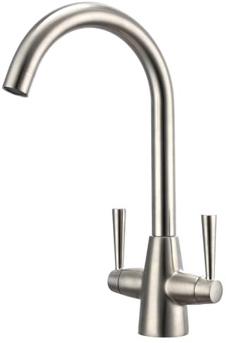 Peppermint Kitchen Taps Mixer Brushed Nickel Kitchen Tap Dual Lever Brushed Steel Mixer Taps for Kitchens Sink 1 Hole Streamlined Vintage Stainless Steel Mixers Tap for Sink