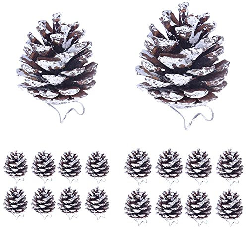 Natural Pinecones Christmas Decoration, 18 Pcs Snow Pine Cones with String - Rustic Pinecone Christmas Tree Hanging Ornament for Home Xmas Tree Wreath Garlands (B)