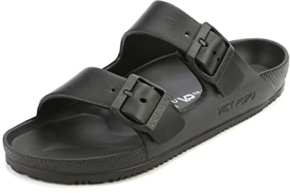 VICT POPU Womens Sandals Open Toe Adjustable Double Buckle Strap Waterproof EVA Footbed Arch Support Mules Slides